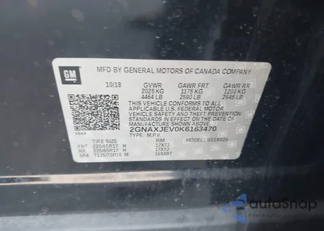 2019 Chevrolet Equinox Lt from USA, damaged, VIN 2GNAXJEV0K6163470